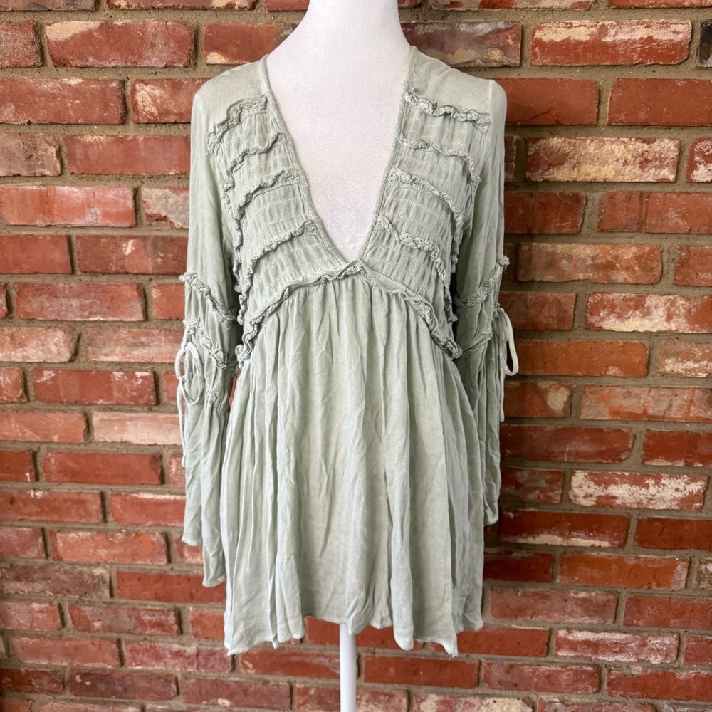 POL Sage Green Babydoll Women's Top